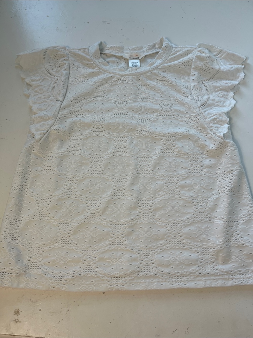 Urban Romantics Small Short Sleeve White Lace Eyelit Patterned Blouse